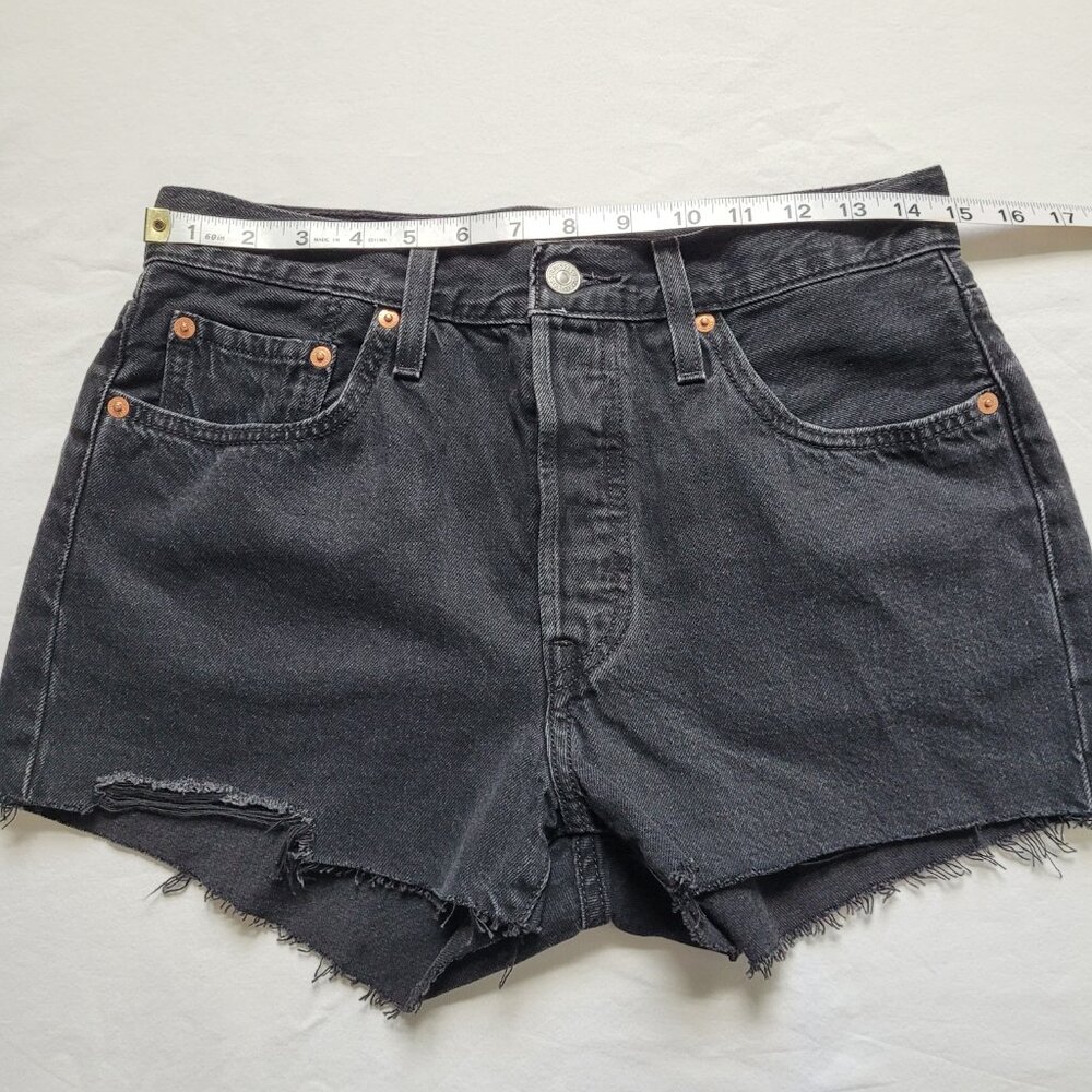 Levis 501 Original Cutoff Shorts Black High Rise Size 28 Button Fly Festival - Picture 6 of 12